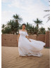 Off Shoulder Ivory Lace Wedding Dress With Court Train